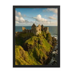Dunluce Castle Northern Ireland framed print on a plain backdrop in size 18"x24".