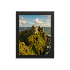 Dunluce Castle Northern Ireland framed print on a plain backdrop in size 8"x10".