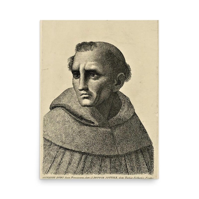 Duns Scotus poster on a plain backdrop in size 18