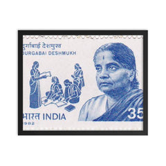 Durgabai Deshmukh framed print on a plain backdrop in size 16"x20".