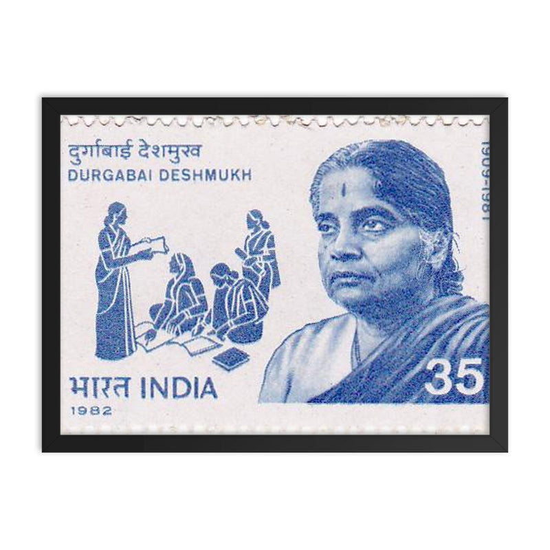 Durgabai Deshmukh framed print on a plain backdrop in size 18