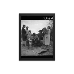 Dust Bowl refugees along highway near Bakersfield, California by Dorothea Lange framed print on a plain backdrop in size 12"x16".