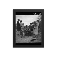 Dust Bowl refugees along highway near Bakersfield, California by Dorothea Lange framed print on a plain backdrop in size 8"x10".