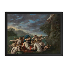 Dutch Death of Hero and Leander by David II Teniers framed print on a plain backdrop in size 18"x24".