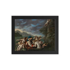 Dutch Death of Hero and Leander by David II Teniers framed print on a plain backdrop in size 8"x10".