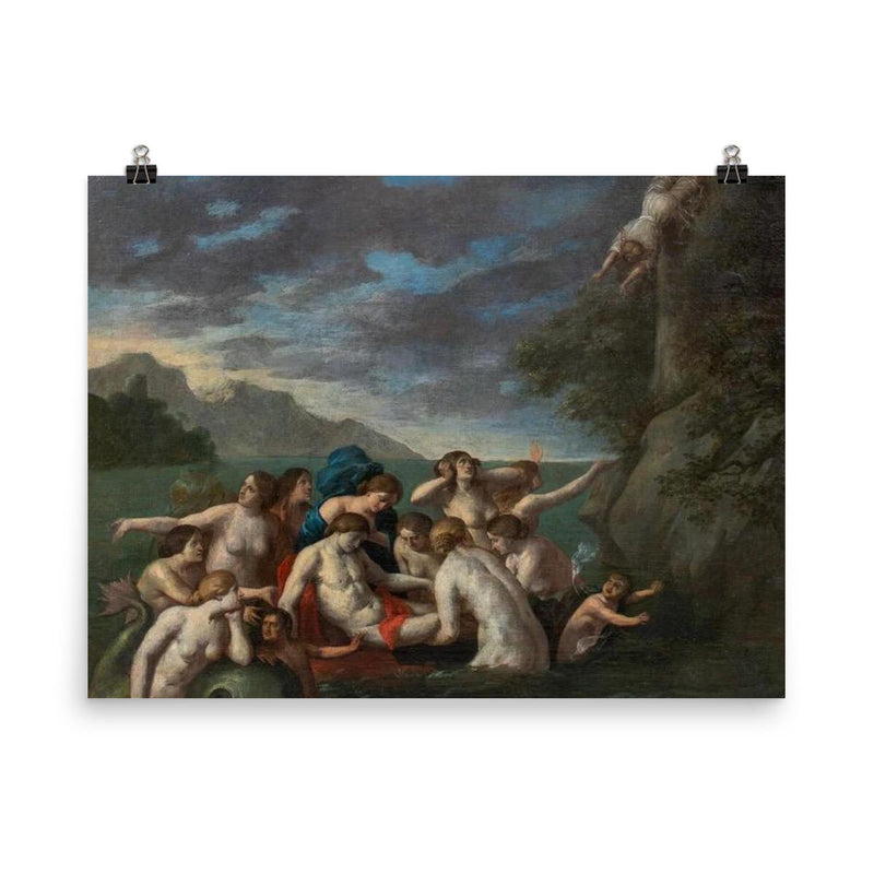 Dutch Death of Hero and Leander by David II Teniers poster on a plain backdrop in size 8