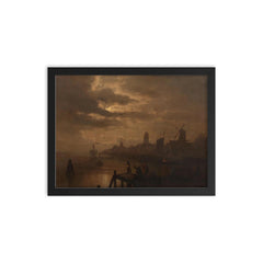 Dutch Dordrecht Moonlit Landscape by Felix Kreutzer framed print on a plain backdrop in size 12"x16".