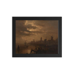Dutch Dordrecht Moonlit Landscape by Felix Kreutzer framed print on a plain backdrop in size 8"x10".