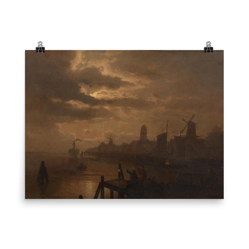 Dutch Dordrecht Moonlit Landscape by Felix Kreutzer poster on a plain backdrop in size 8