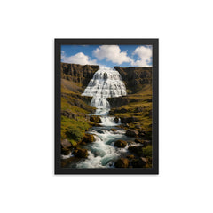 Dynjandi Waterfall Westfjords Iceland framed print on a plain backdrop in size 12"x16".