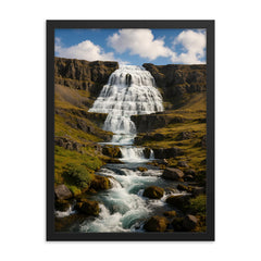 Dynjandi Waterfall Westfjords Iceland framed print on a plain backdrop in size 18"x24".