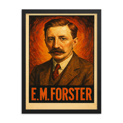 E M Forster framed print on a plain backdrop in size 18"x24".
