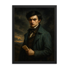 Évariste Galois before the fatal duel framed print on a plain backdrop in size 18"x24".