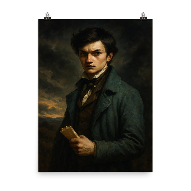 Évariste Galois before the fatal duel poster on a plain backdrop in size 8