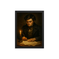 Évariste Galois duel eve letter writing framed print on a plain backdrop in size 12"x16".