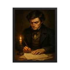 Évariste Galois duel eve letter writing framed print on a plain backdrop in size 16"x20".