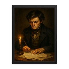 Évariste Galois duel eve letter writing framed print on a plain backdrop in size 18"x24".