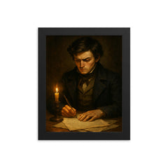 Évariste Galois duel eve letter writing framed print on a plain backdrop in size 8"x10".