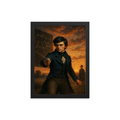 Évariste Galois dueling at dawn after equations framed print on a plain backdrop in size 12"x16".