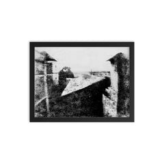 Earliest Surviving Photograph, c. 1826 framed print on a plain backdrop in size 12"x16".