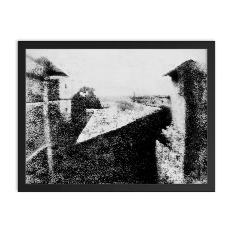Earliest Surviving Photograph, c. 1826 framed print on a plain backdrop in size 18