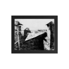 Earliest Surviving Photograph, c. 1826 framed print on a plain backdrop in size 8"x10".