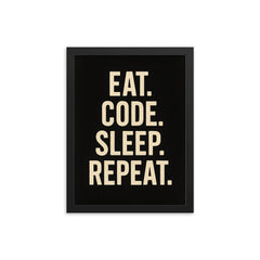 Eat Code Sleep Repeat  framed print on a plain backdrop in size 12"x16".
