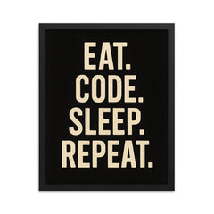Eat Code Sleep Repeat  framed print on a plain backdrop in size 16"x20".