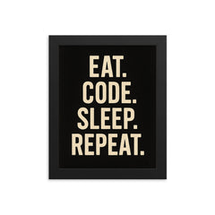 Eat Code Sleep Repeat  framed print on a plain backdrop in size 8"x10".