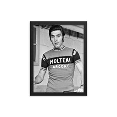 Eddy Merckx framed print on a plain backdrop in size 12"x16".