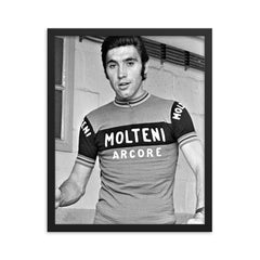 Eddy Merckx framed print on a plain backdrop in size 16"x20".