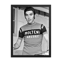 Eddy Merckx framed print on a plain backdrop in size 18"x24".