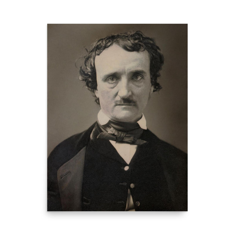 Edgar Allan Poe poster on a plain backdrop in size 18