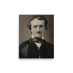 Edgar Allan Poe poster on a plain backdrop in size 8"x10".