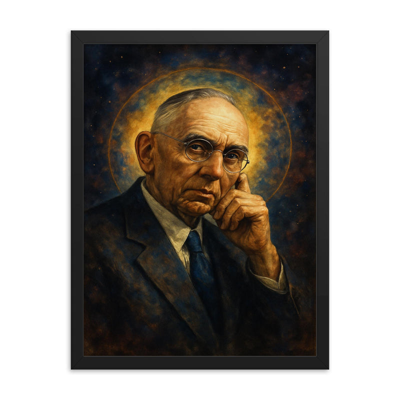 Edgar Cayce framed print on a plain backdrop in size 18