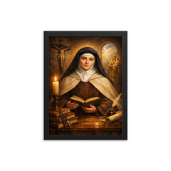Edith Stein in Carmelite habit and books framed print on a plain backdrop in size 12"x16".