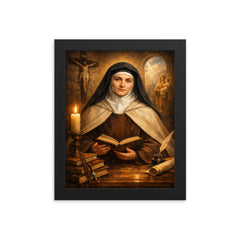 Edith Stein in Carmelite habit and books framed print on a plain backdrop in size 8"x10".