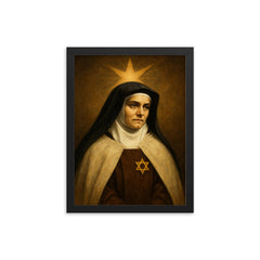 Edith Stein in Carmelite habit and star framed print on a plain backdrop in size 12"x16".