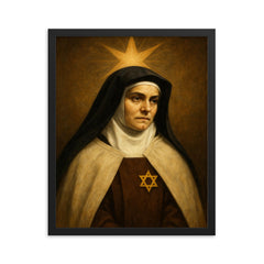 Edith Stein in Carmelite habit and star framed print on a plain backdrop in size 16"x20".