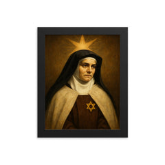 Edith Stein in Carmelite habit and star framed print on a plain backdrop in size 8"x10".