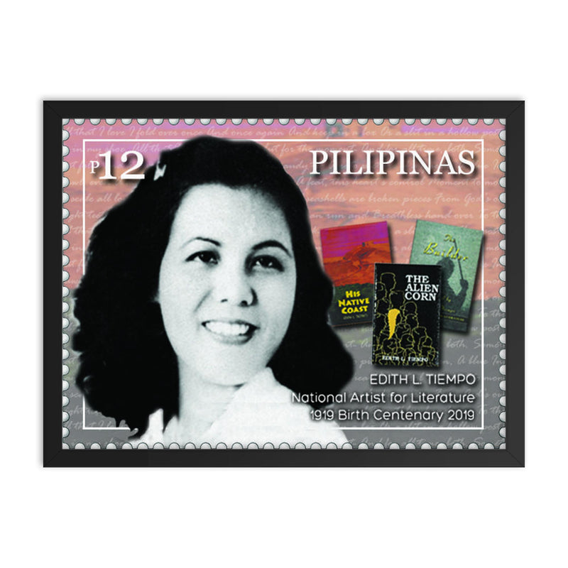 Edith Tiempo framed print on a plain backdrop in size 18