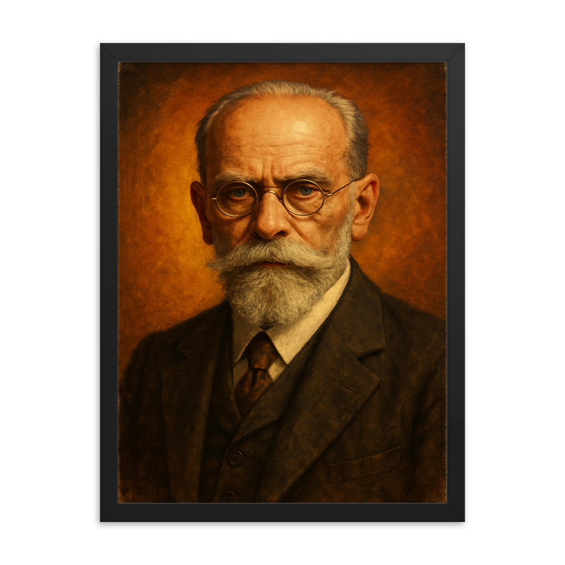 Edmund Husserl framed print on a plain backdrop in size 18