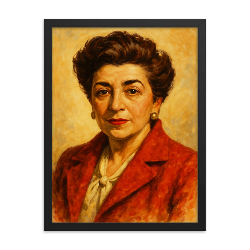 Edna Ferber framed print on a plain backdrop in size 18