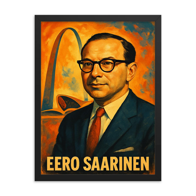 Eero Saarinen framed print on a plain backdrop in size 18