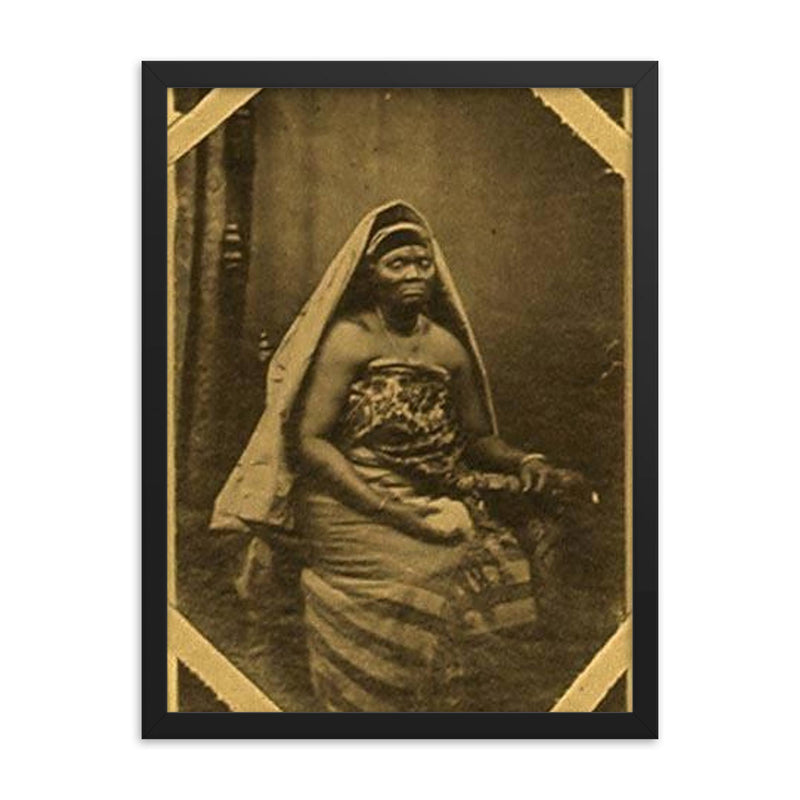 Efunroye Tinubu framed print on a plain backdrop in size 18