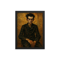 Egon Schiele gaunt studio portrait framed print on a plain backdrop in size 12"x16".