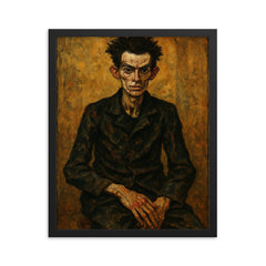 Egon Schiele gaunt studio portrait framed print on a plain backdrop in size 16"x20".