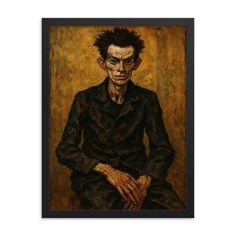 Egon Schiele gaunt studio portrait framed print on a plain backdrop in size 18