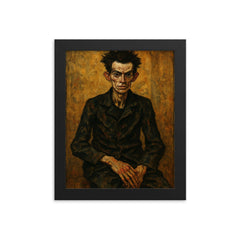 Egon Schiele gaunt studio portrait framed print on a plain backdrop in size 8"x10".