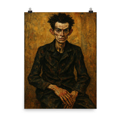Egon Schiele gaunt studio portrait poster on a plain backdrop in size 8"x10".